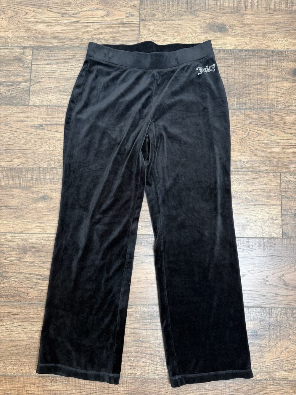 Juicy Couture Velour Pants Track Sweat Womens Medium M Black Y2K Relaxed